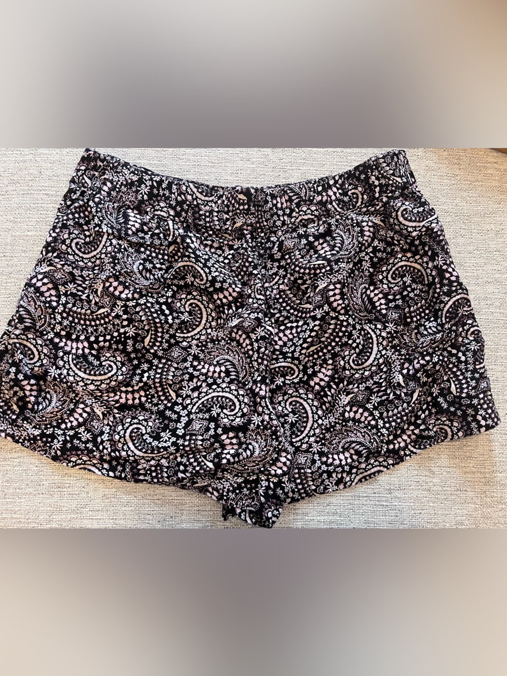 LOFT Black and Light Pink Floral Paisley Shorts